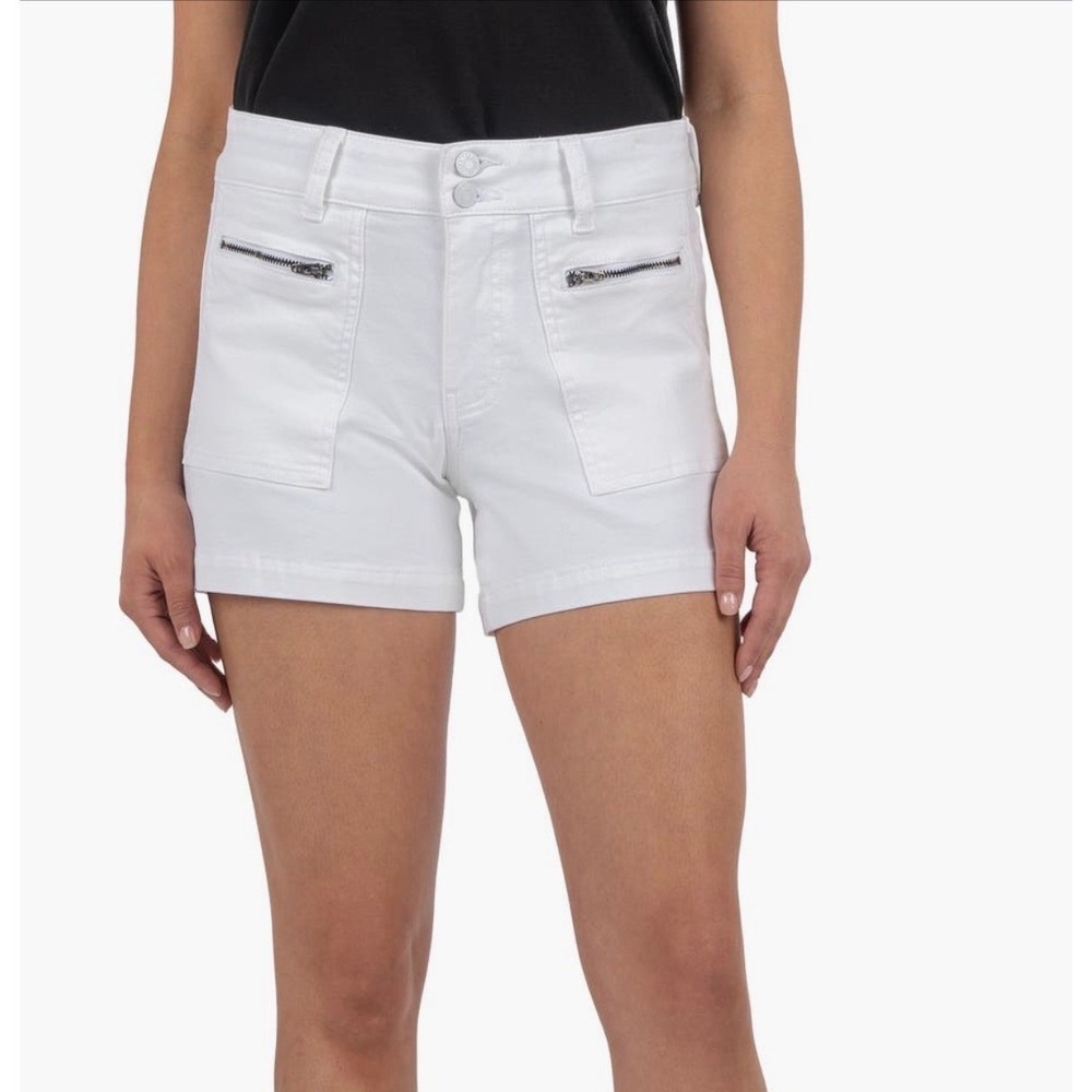 KUT from the Kloth Jane High Rise White Utility Shorts